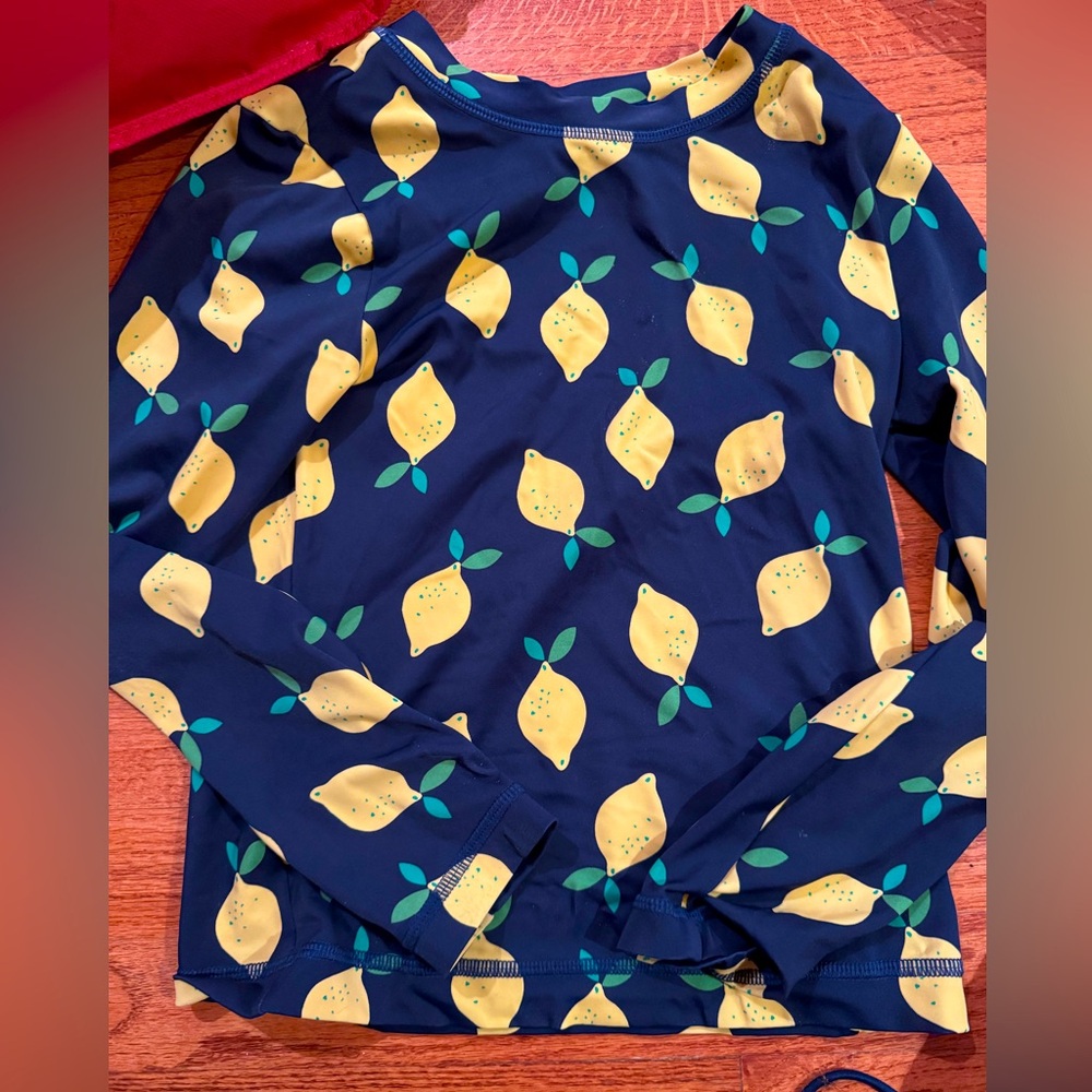 Hanna Andersson Lemon Print Long Sleeve Rash Guard Top sz 10